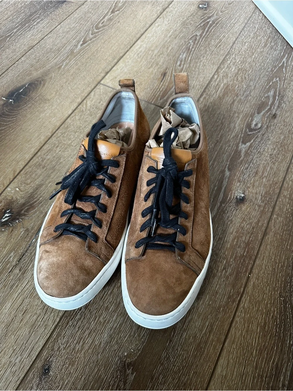 Men's Santoni Brown Suede Casual Sneakers with Black Laces